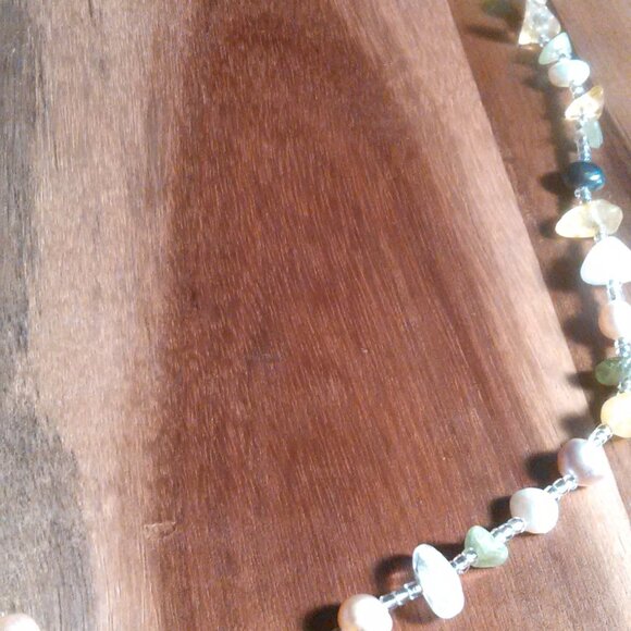 Freshwater Pearl and Multi Gemstone Stainless Steel Necklace - Picture 9 of 9